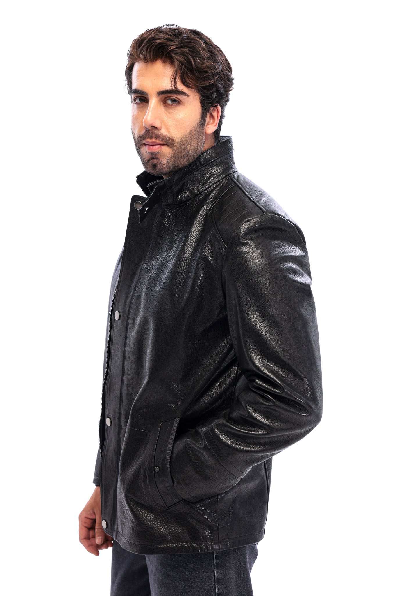 Chaqueta de hombre de piel genuina negra Sondrio