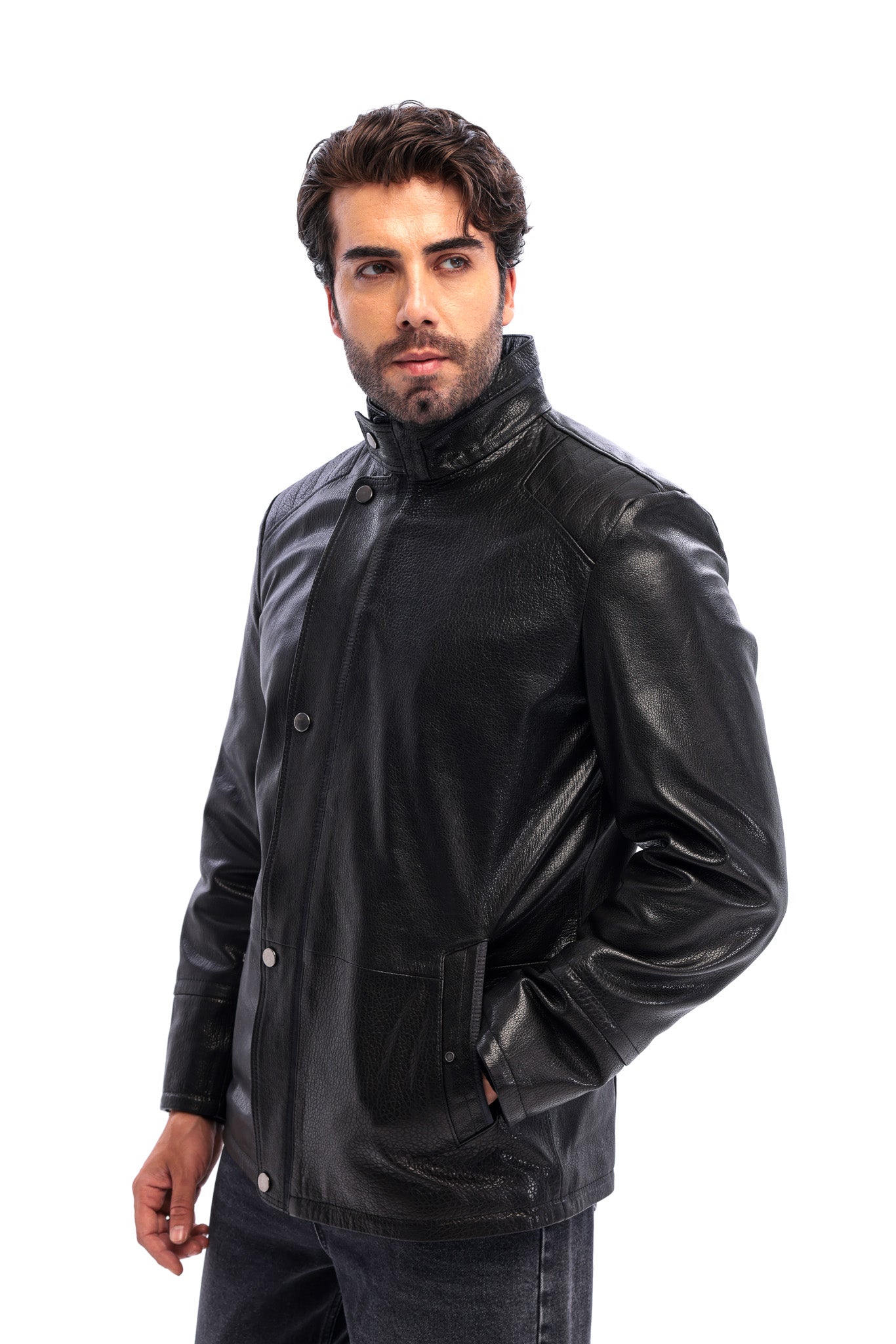 Chaqueta de hombre de piel genuina negra Sondrio