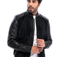 جاكيت بومبر رجالي من كورفيانو من الجلد الطبيعي الأسود والجلد المحبب