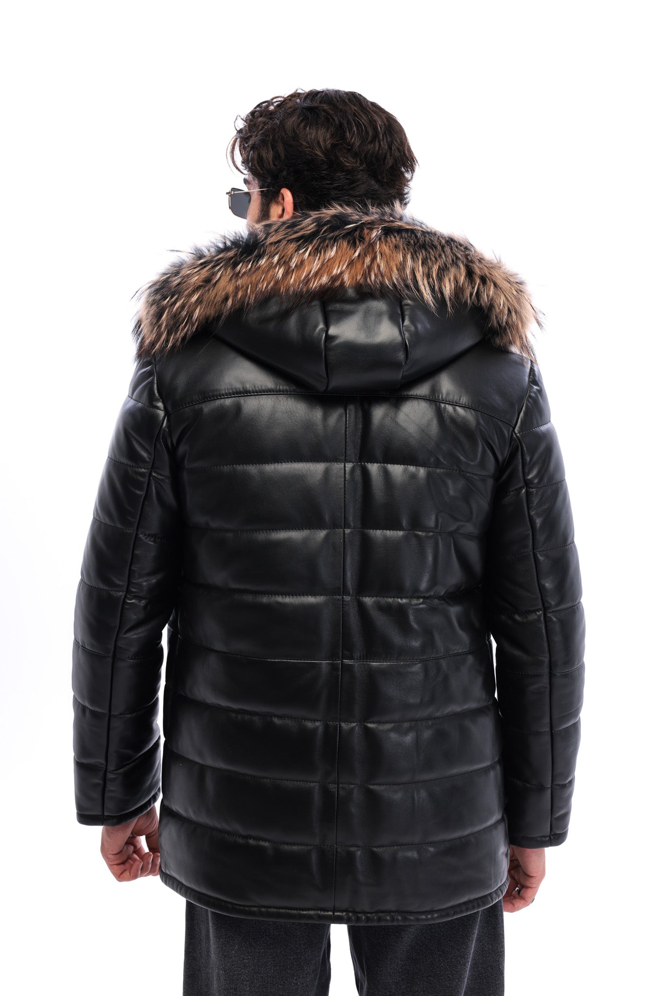 The Norvello Black Genuine Leather Hooded Men Coat