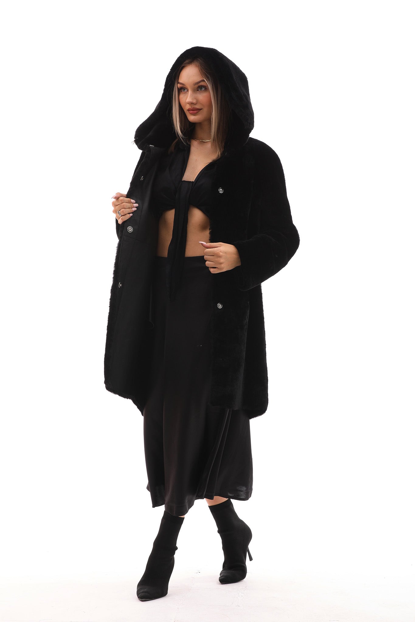 The Noctura Reversible Hooded Shearling Leather Jacket