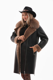 The Onyx Caramel Chaqueta de Cuero para Mujer con Forro de Borrego y Piel de Zorro