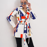 Sienna Abstract Art Leather Women Jacket – Red Navy Edition