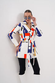 Sienna Abstract Art Leather Women Jacket – Red Navy Edition