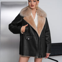 Chaqueta de mujer de cuero negro con borrego Avellina
