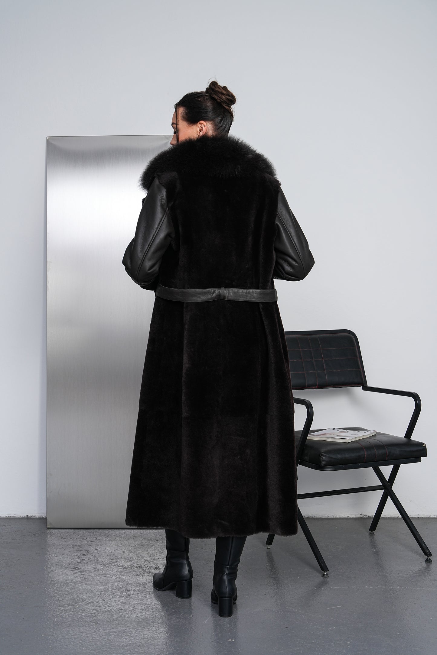 The Valmora Black Genuine Shearling Leather Women Coat