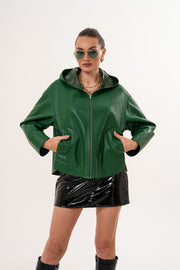 The Calyra Reversible Leather Women Jacket – Emerald Green