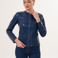 The Nyvessa Reversible Navy Blue Leather Women Jacket
