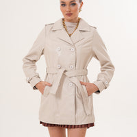The Caelith Light Beige Leather Women Trench Jacket