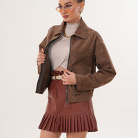 Elvoria Reversible Leather Jacket – Taupe / Suede Brown