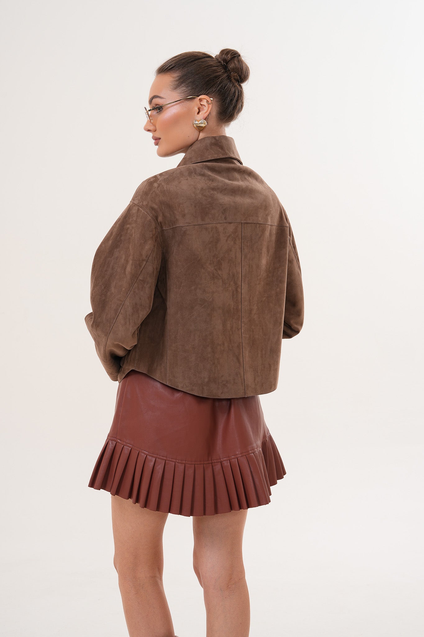 Elvoria Reversible Leather Jacket - Taupe / Suede Brown - 4