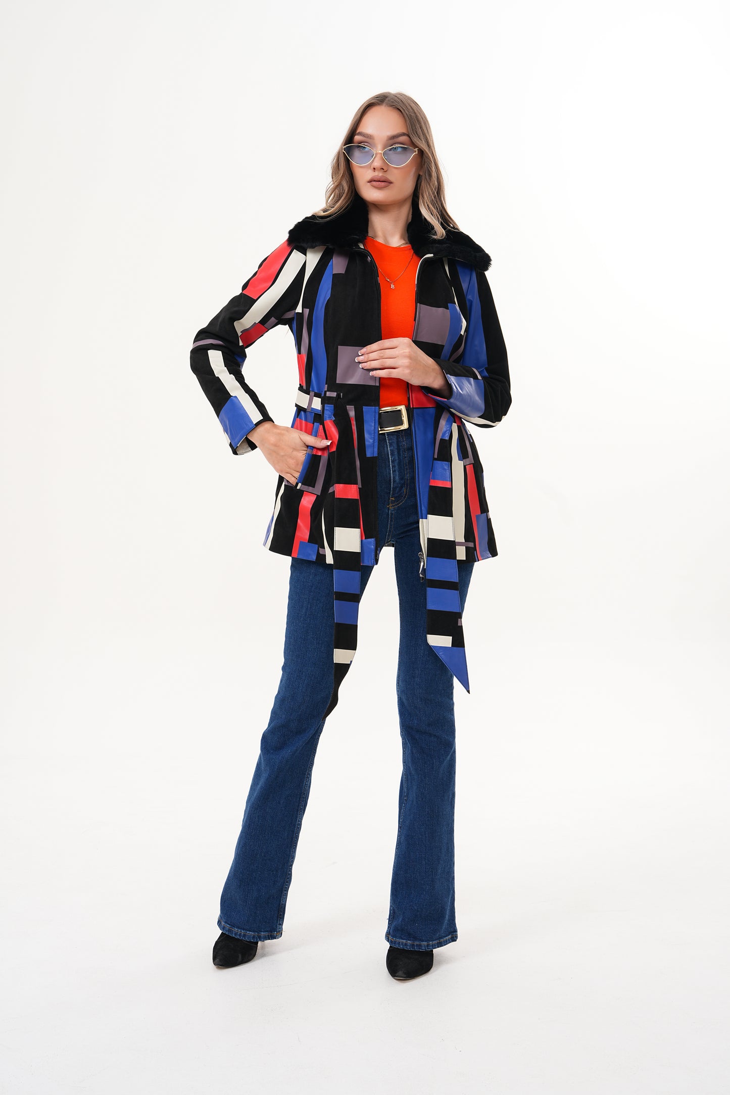 The Mirage Geo Pattern Leather Women Jacket