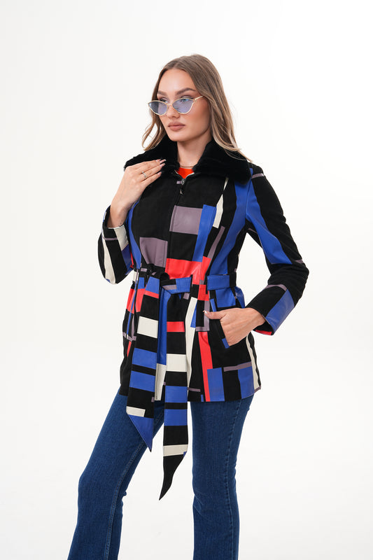 The Mirage Geo Pattern Leather Women Jacket