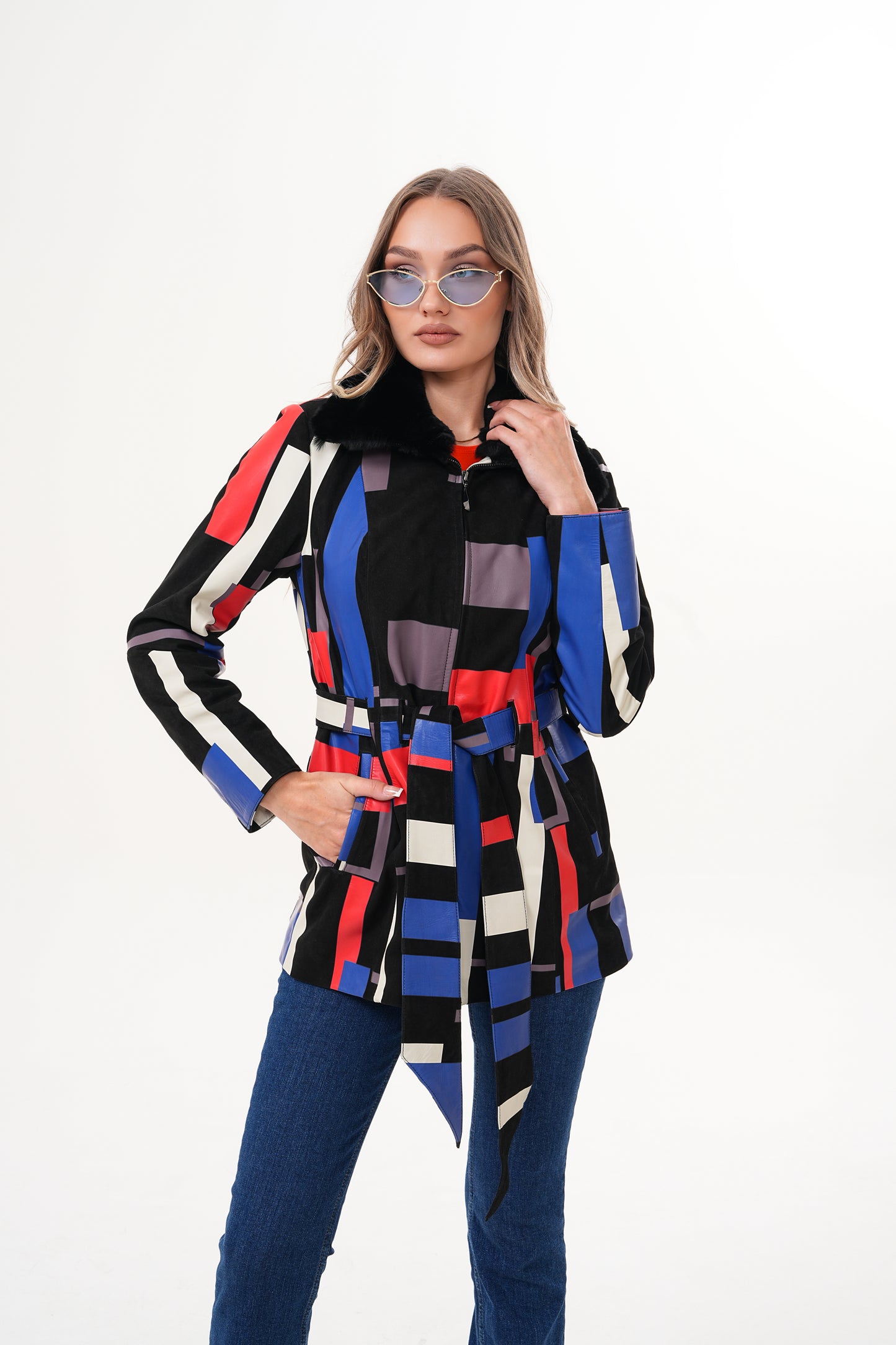 The Mirage Geo Pattern Leather Women Jacket