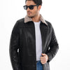 The Sarnico Black Shearling Collar Leather Jacket