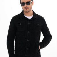 The Azzuro Suede Black Leather Jacket