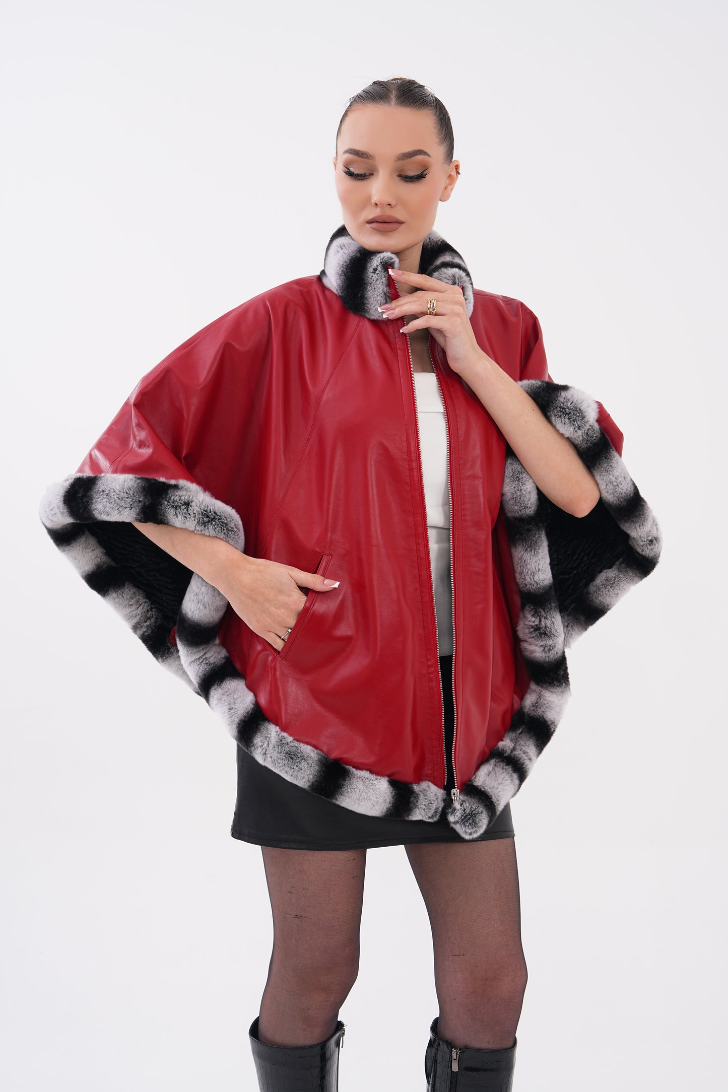 Chaqueta reversible de cuero para mujer Glacier Red