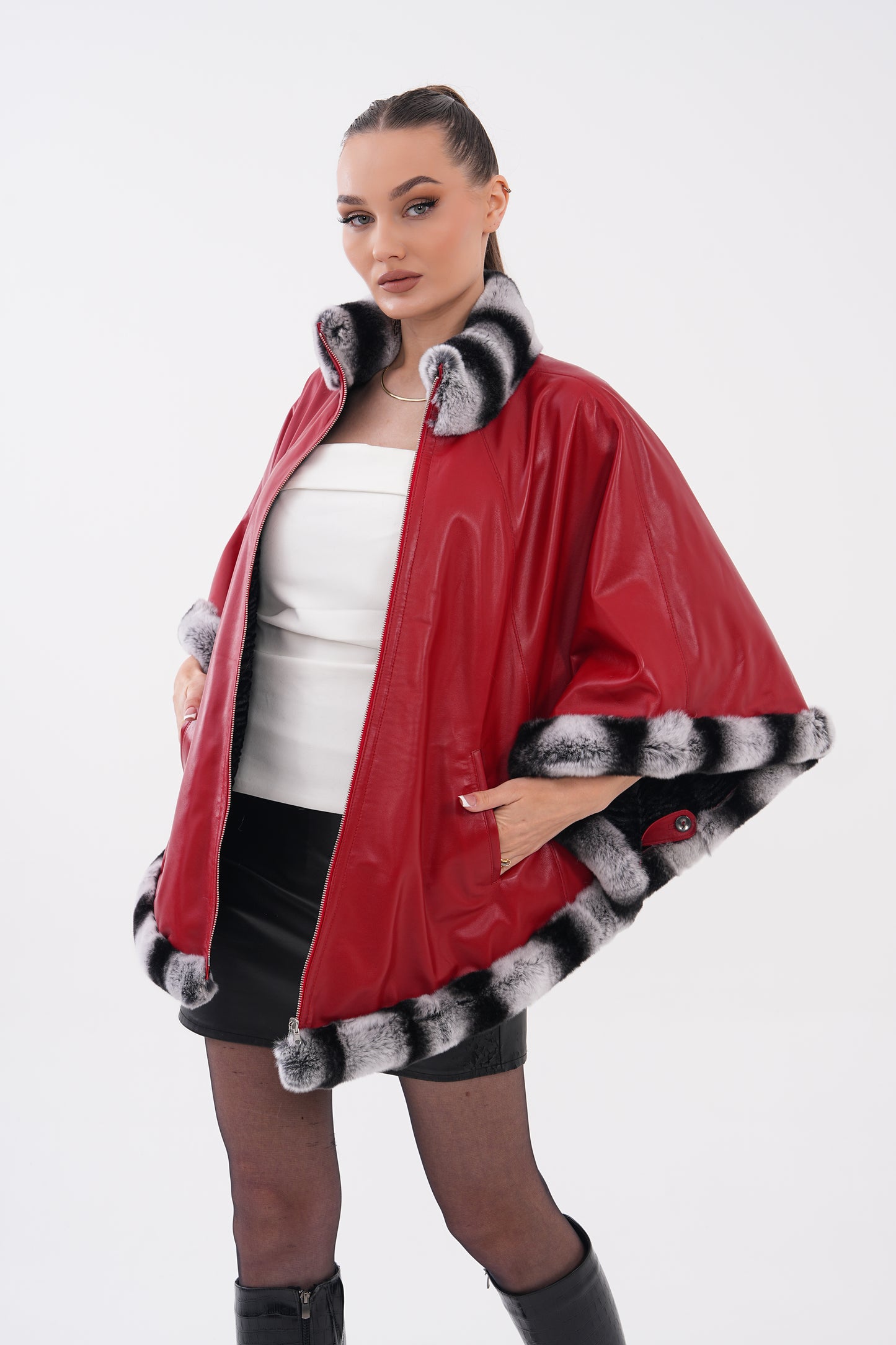 Chaqueta reversible de cuero para mujer Glacier Red