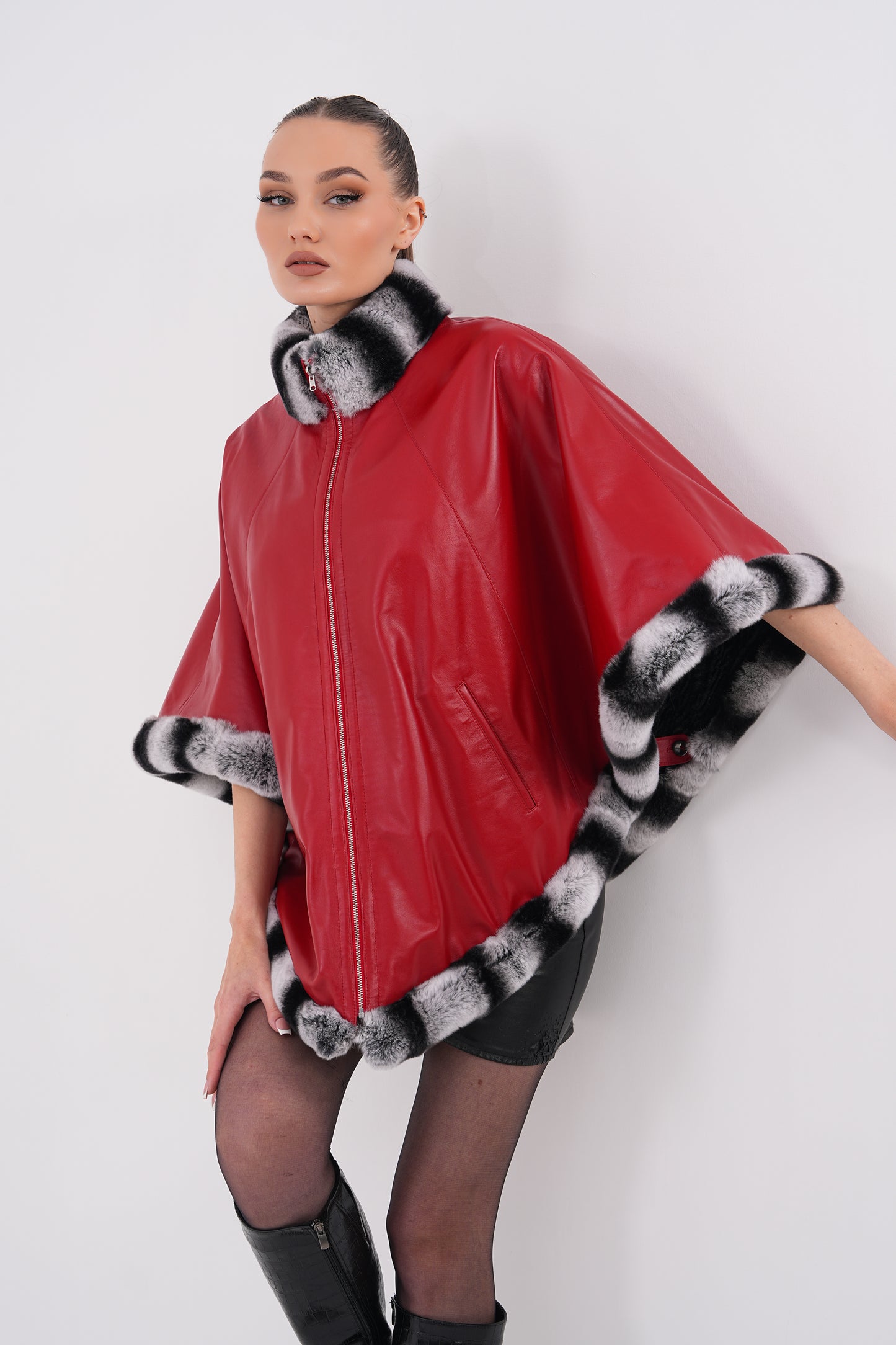 Chaqueta reversible de cuero para mujer Glacier Red