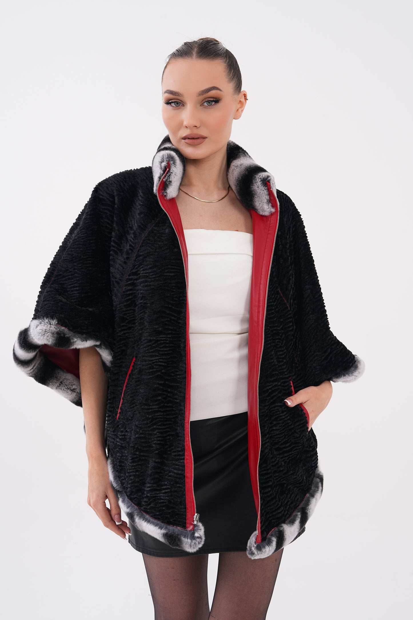 Chaqueta reversible de cuero para mujer Glacier Red