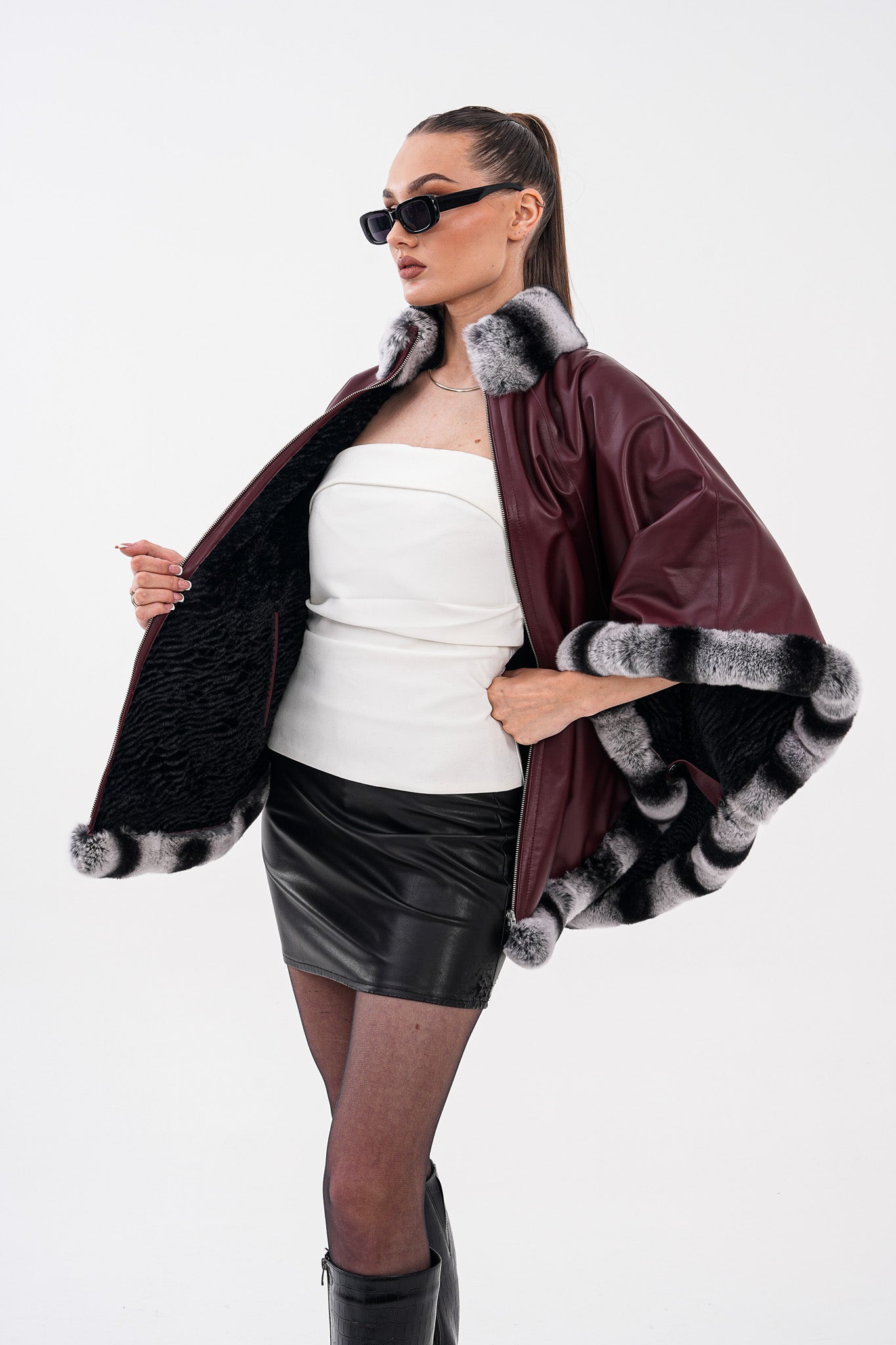 The Glacier Burgundy Reversible Leather Women Jacket