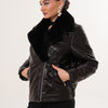 The Elvaris Dark Chocolate Leather Women Jacket with Fur Collar