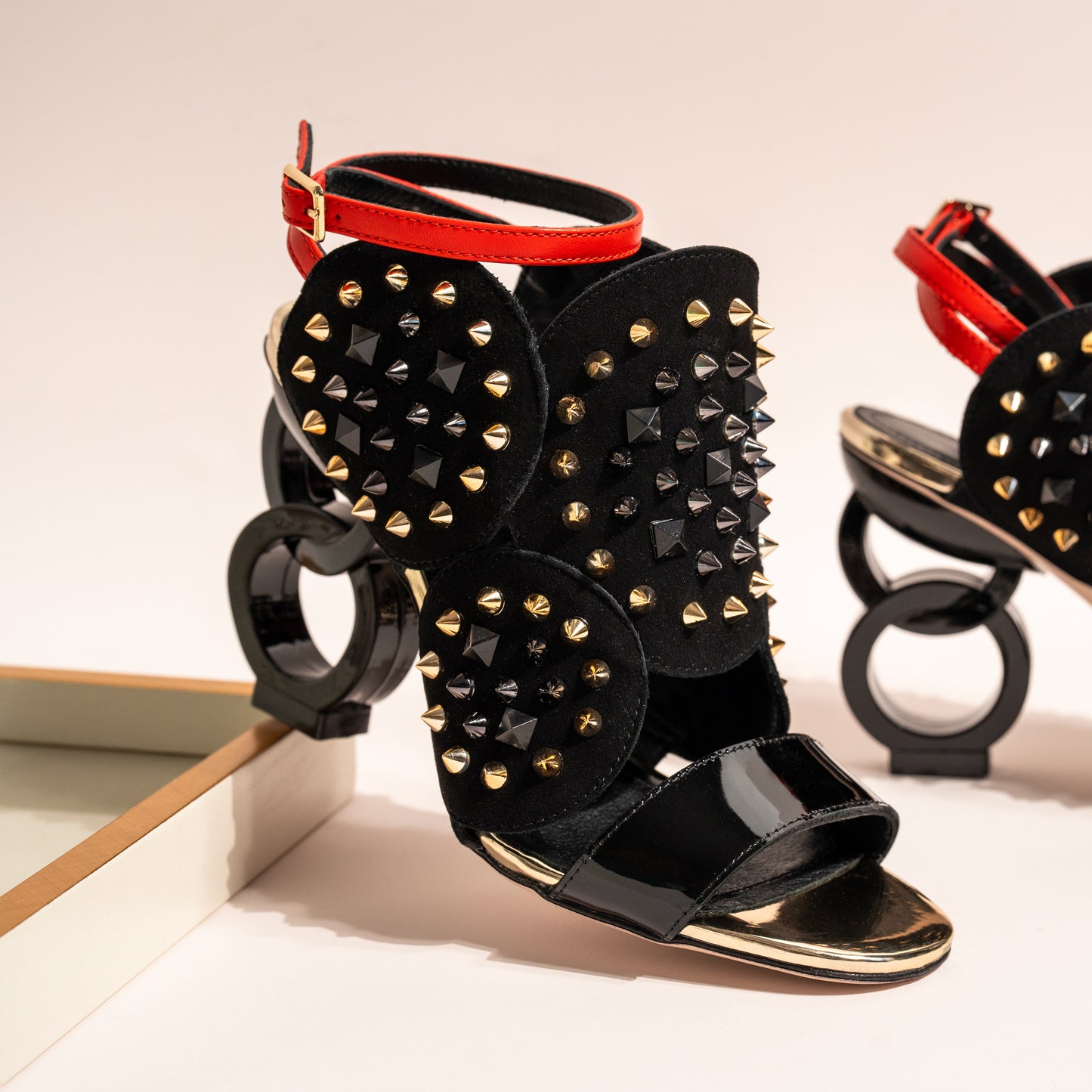 The Infanta Black Spike Leather Ankle Strap Women Sandal