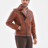 The Volt Textured Tan Leather Men Jacket