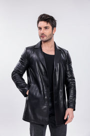 The Orsavio Black Genuine Lambskin Leather Men Blazer