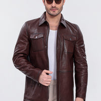 Chaqueta de campo para hombre en cuero genuino marrón Castello Brown