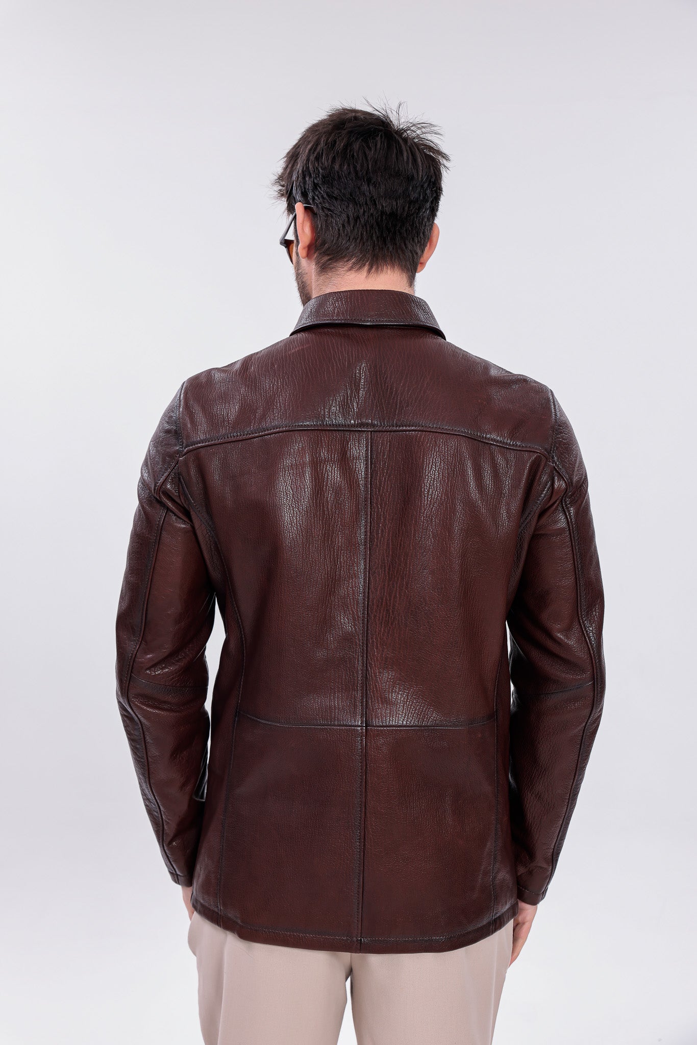 Chaqueta de campo para hombre en cuero genuino marrón Castello Brown