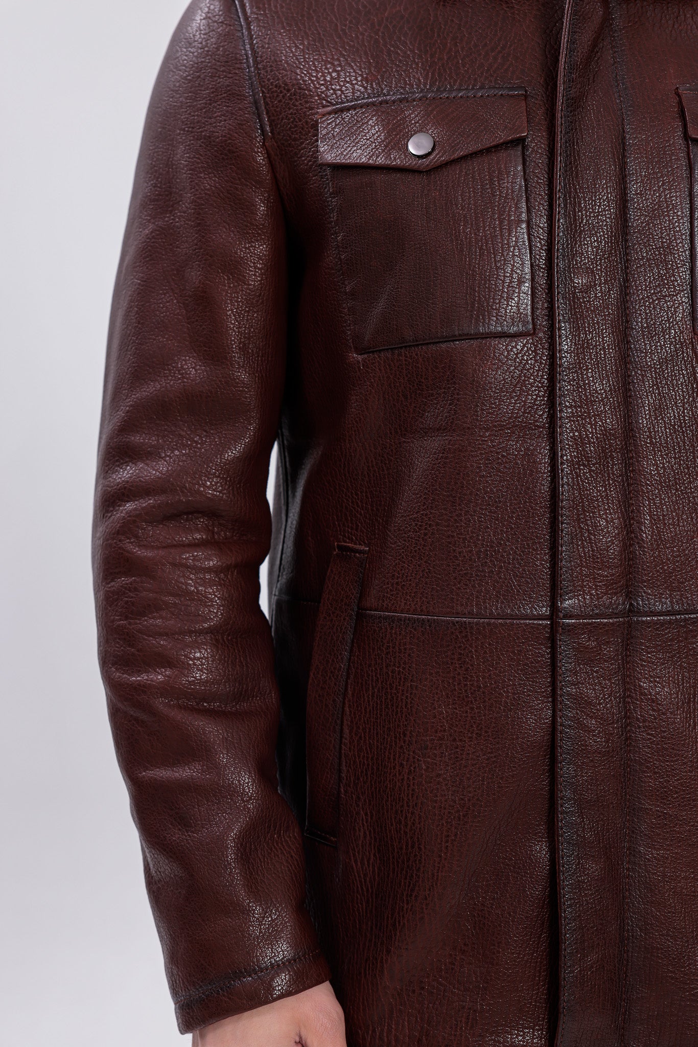 Chaqueta de campo para hombre en cuero genuino marrón Castello Brown