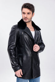 The Verciano Black Genuine Shearling Leather Men Coat