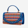 The Zoe Multicolor Tweed & Blue Leather Handbag
