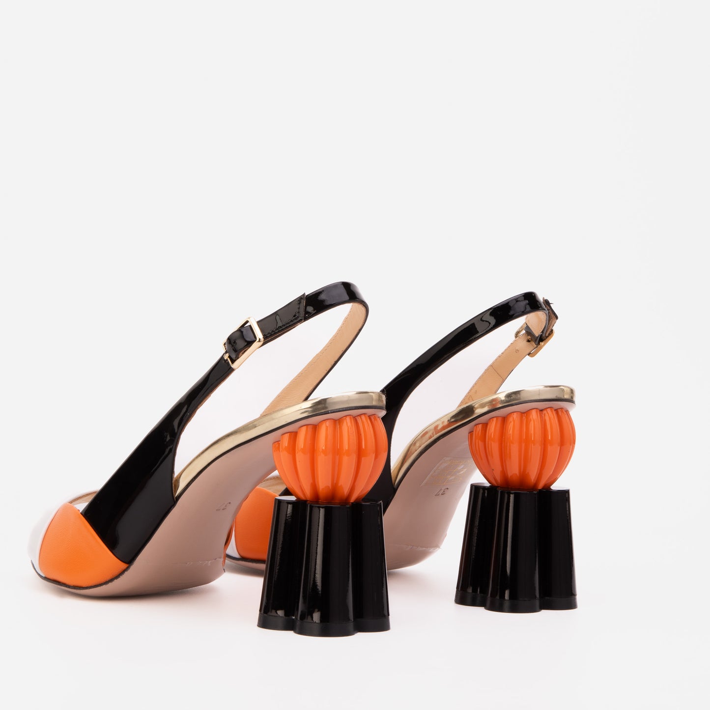 The Rize Black & Orange Pumpkin Heel Leather Women Sandal