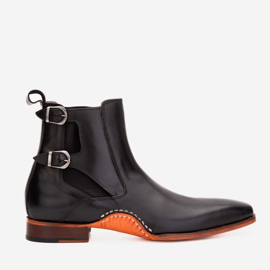 The Royal Hand Craft Black Leather Double-Buckle Chelsea Men Boot