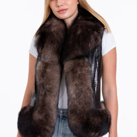 Chaleco tipo jersey de piel de pitón negra Fitzroy con chaqueta de piel de zorro pura para mujer 
