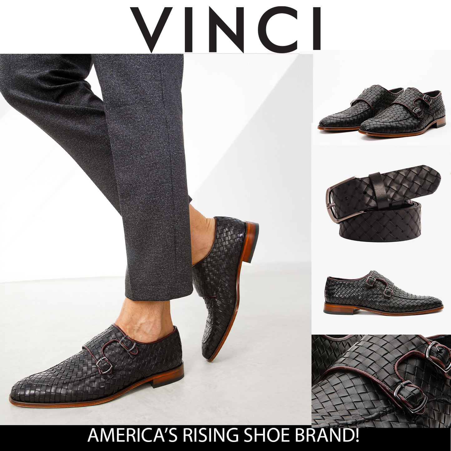 Zapatos de vestir para hombre con doble hebilla y tejido negro Turan