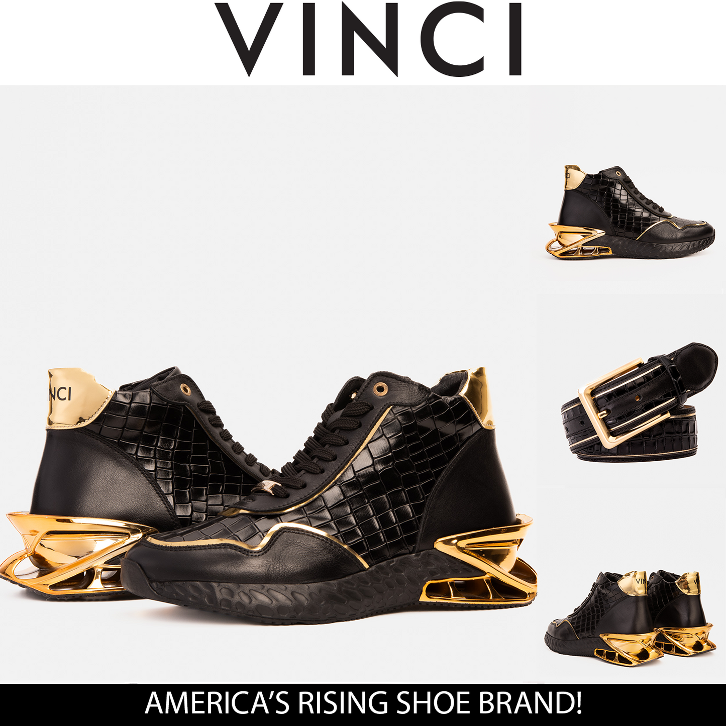 Bellagio Black & Gold High-Top Men Sneaker - 10