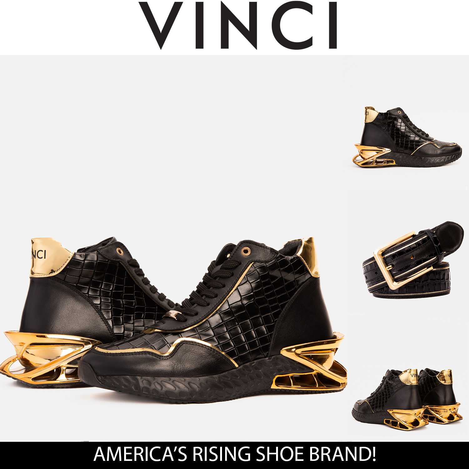 Bellagio Black & Gold High-Top Men Sneaker - 10