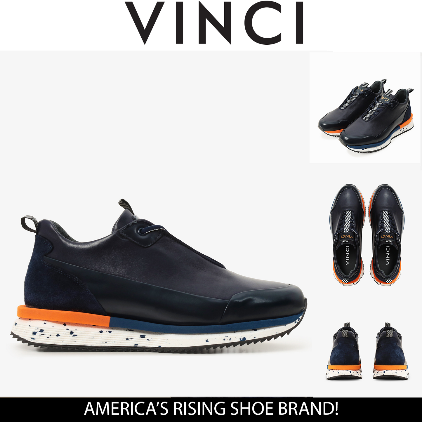 Zapatillas de cuero azul marino Milford para hombre