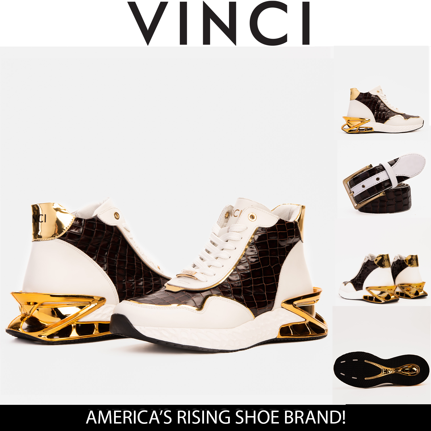 Bellagio White & Gold Leather High-Top Men Sneaker - 10