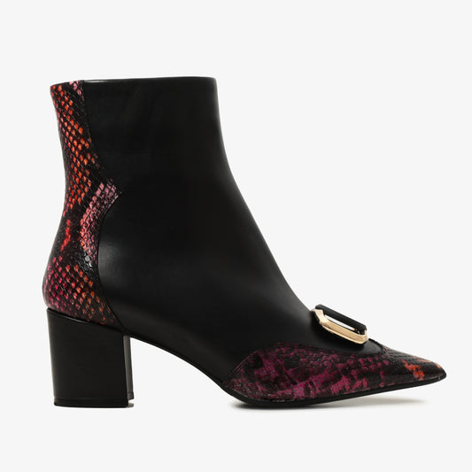 Gray Black & Fuchsia Leather Block Heel Women Boot - 1