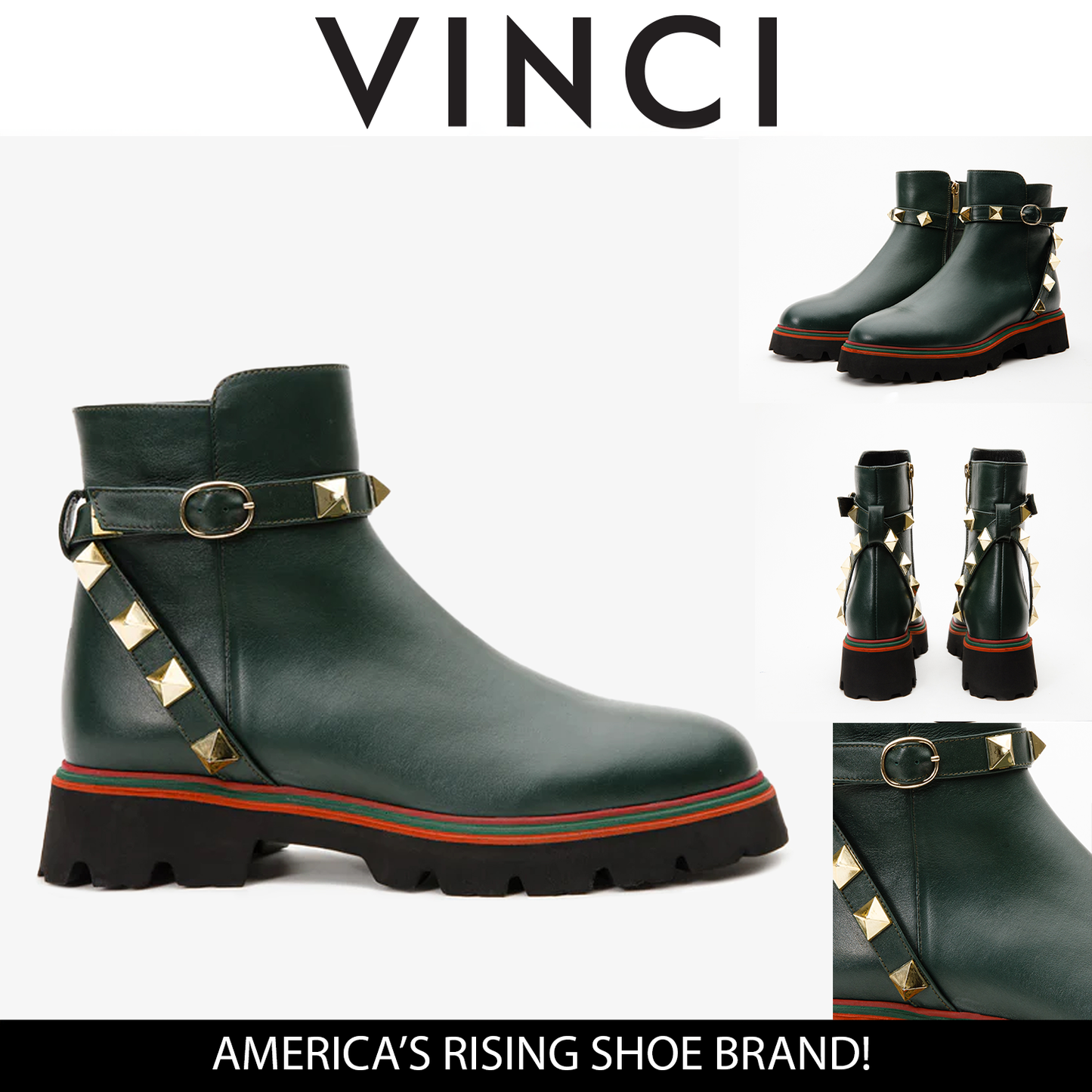 The Prag Green Leather Ankle Women Booto