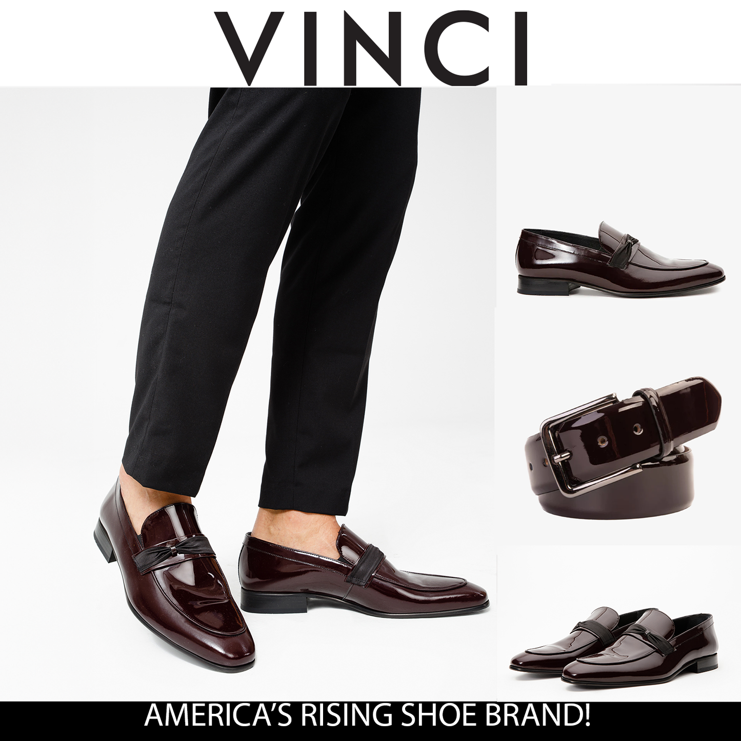 Mocasín Dodoma de piel de charol burdeos para hombre