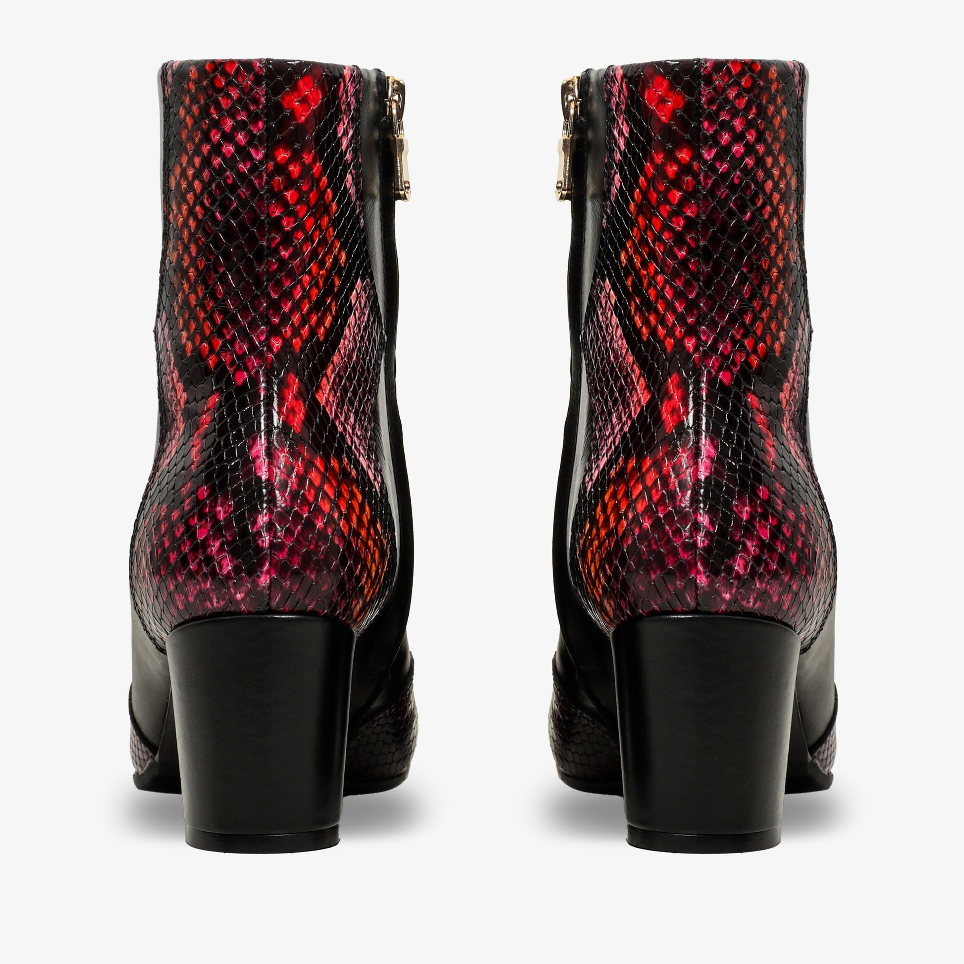 Gray Black & Fuchsia Leather Block Heel Women Boot - 4