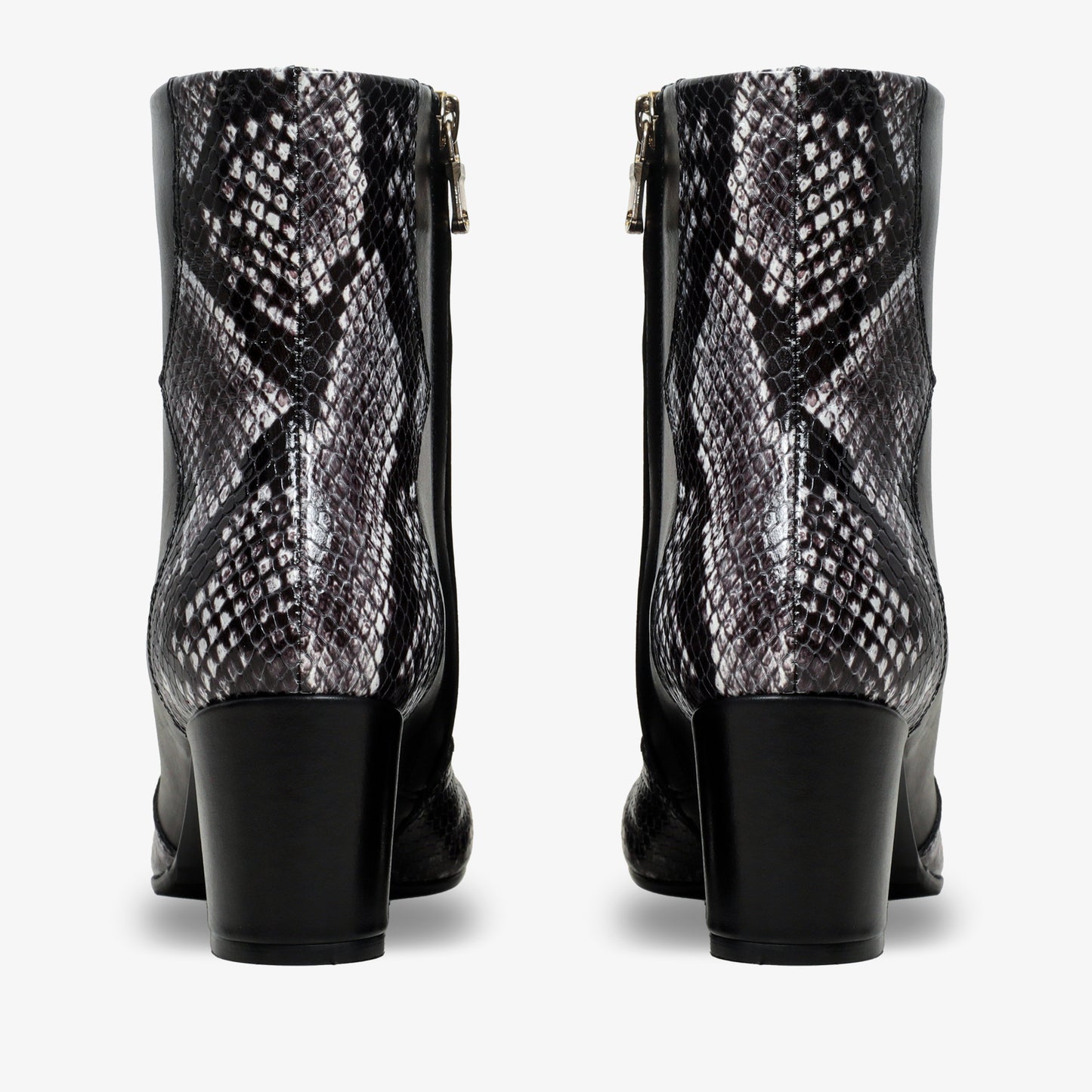 The Gray Black & White Leather Block Heel Women Boot