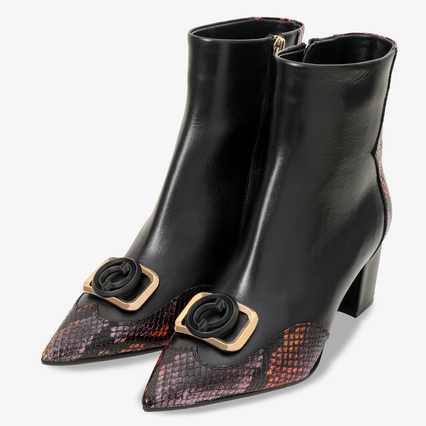 Gray Black & Fuchsia Leather Block Heel Women Boot - 2