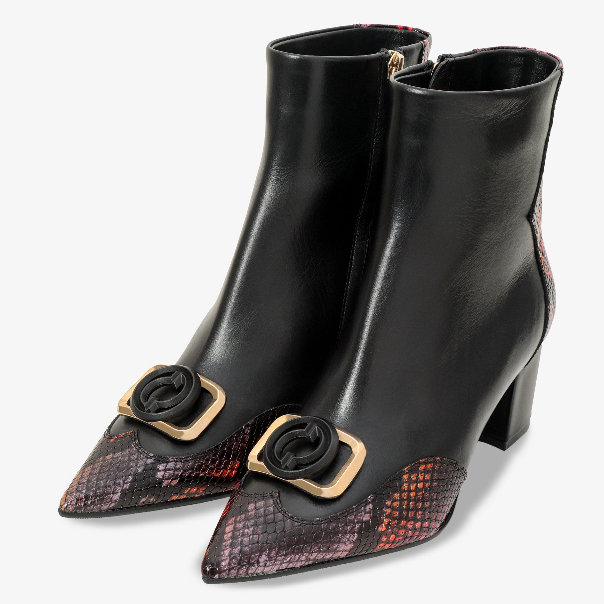 Gray Black & Fuchsia Leather Block Heel Women Boot - 2