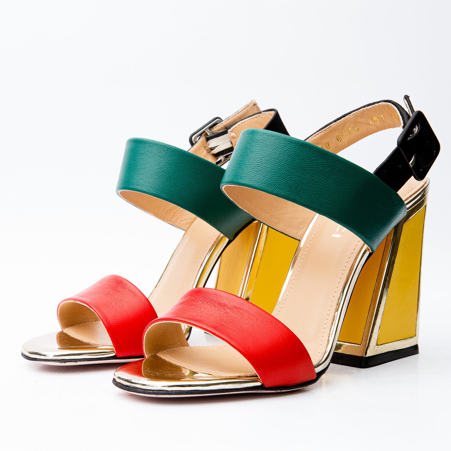 Sandalia de mujer de piel multicolor con tacón de bloque Niger